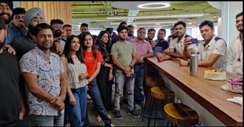 Team birthday celebration in the NexGen cafeteria